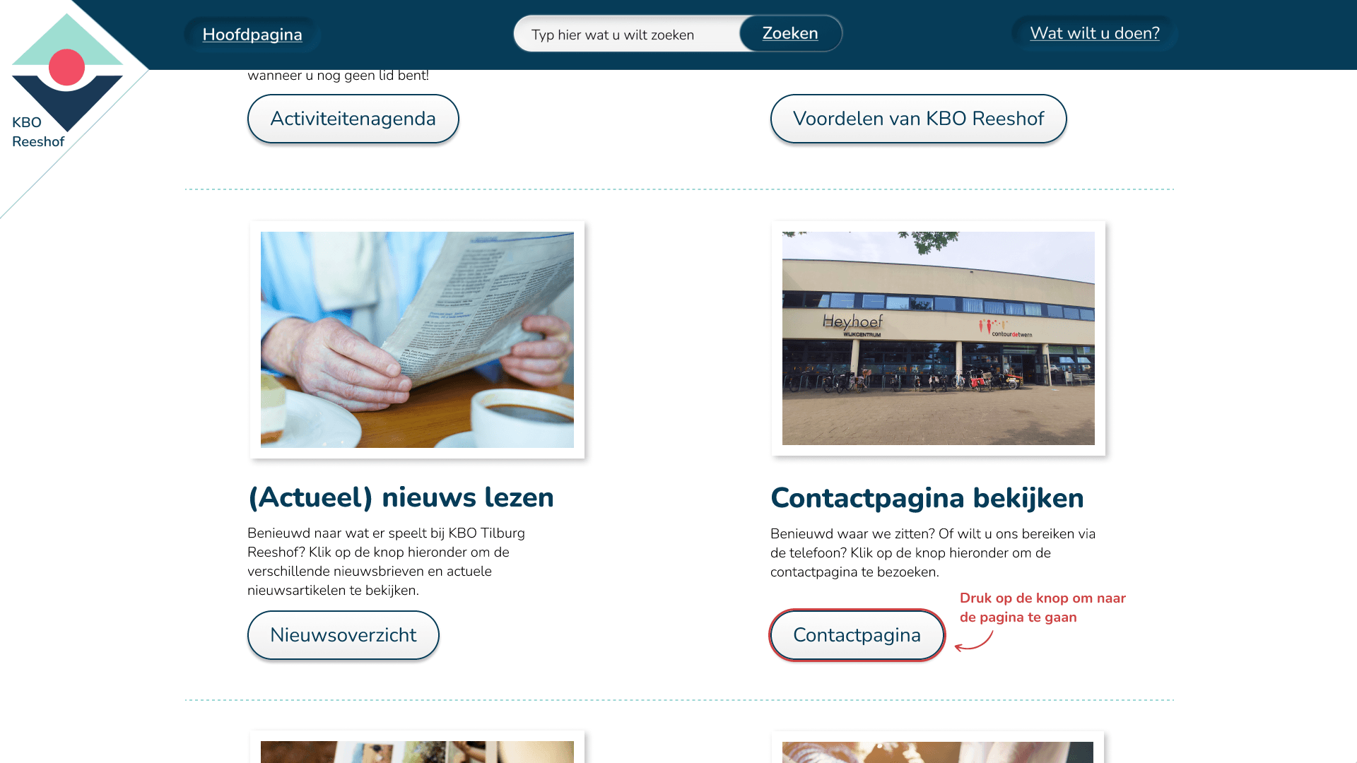 KBO Reeshof Menu uitgeklapt