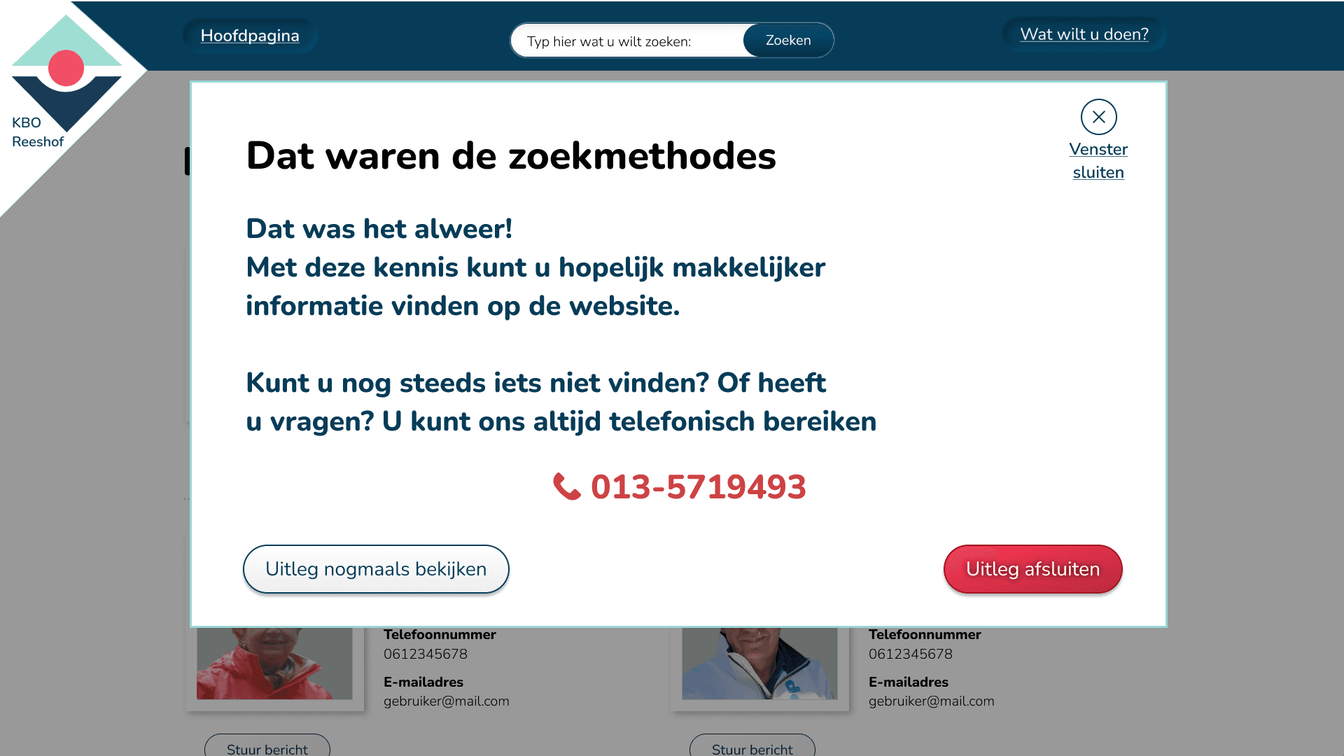 KBO Reeshof Menu uitgeklapt