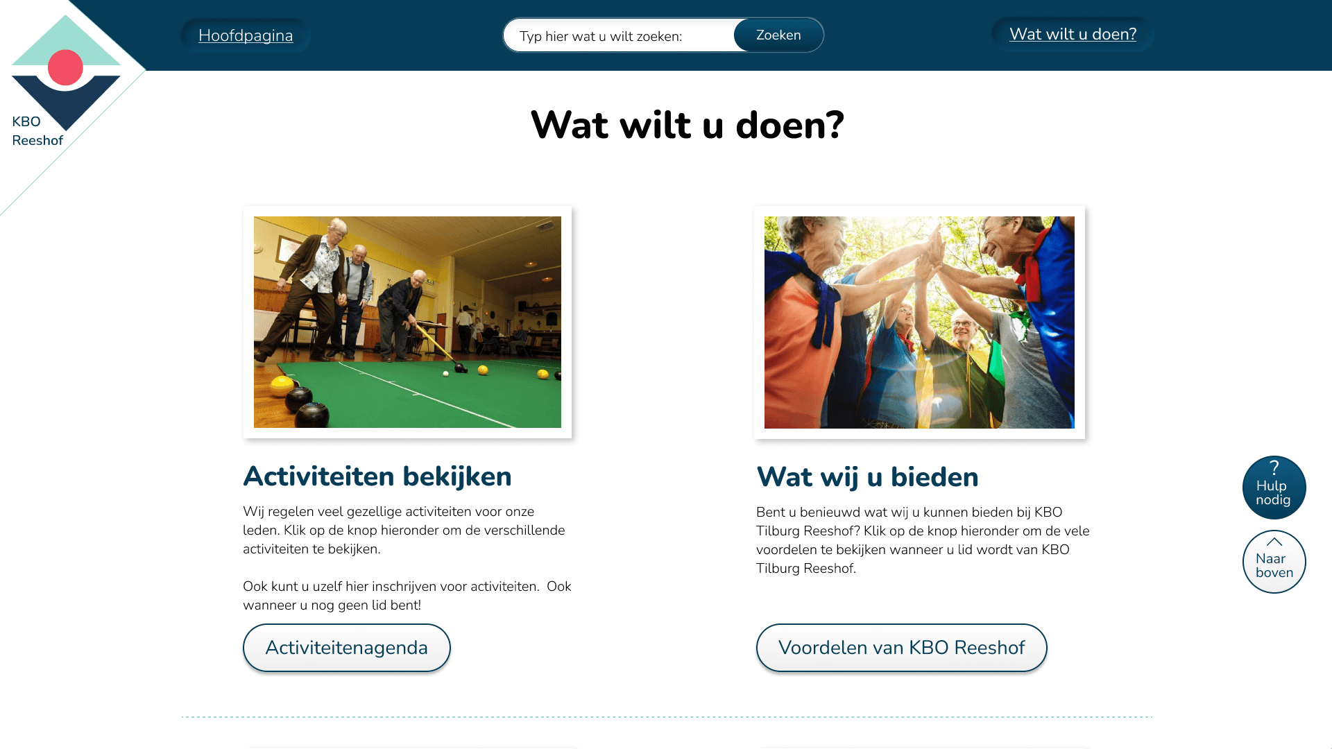 KBO Reeshof Menu uitgeklapt